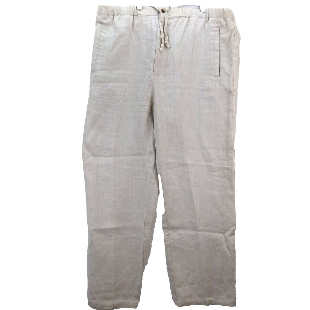 Mens Linen Pants XXL Beige Paradise Collection Relaxed Fit Loose Elastic Waist